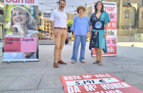 ep los candidatos de sumar joserra becerra pilar garrido y miren echeveste en un acto en san