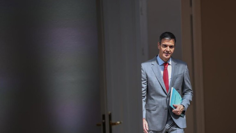 ep el presidente del gobierno pedro sanchez a su llegada a la rueda de prensa en el complejo de la