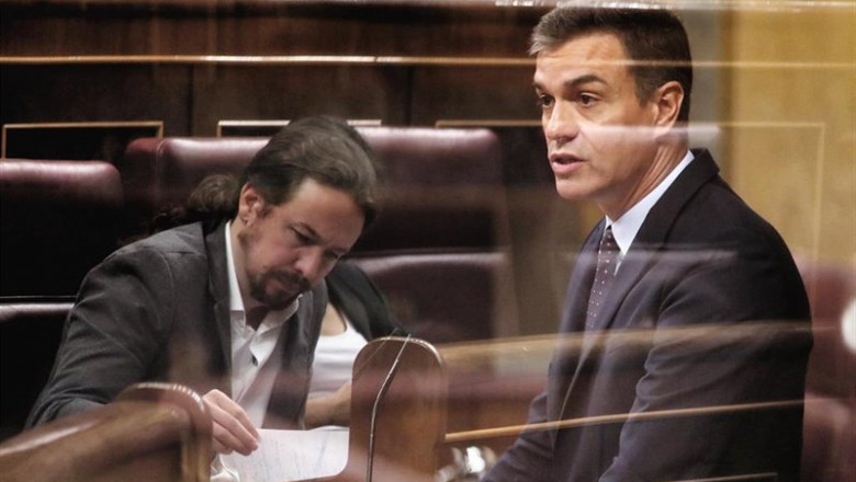 El secretario general de Podemos, Pablo Iglesias, y el presidente del Gobierno en funciones, Pedro Sánchez, en el Congreso de los Diputados. | Eduardo Parra - Europa Press ep el secretario general de podemos pablo iglesias y el presidente del gobierno en funciones pedro