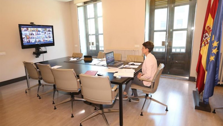 La presidenta del Gobierno de Navarra, María Chivite, durante la videoconferencia de presidentes autonómicos por el coronavirus. | GOBIERNO DE NAVARRA ep la presidenta del gobierno de navarra maria chivite durante la videoconferencia de presidentes