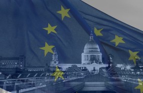 St Pauls Cathedral, London and EU flag St Pauls Cathedral, London and EU flag