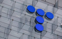 ep archivo   detalle del logotipo de la fachada de la sede de telefonica en madrid espana