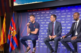 ep nuevo porterofc barcelona netoal presidente josep maria bartomeu y secretario tecnico eric abidal