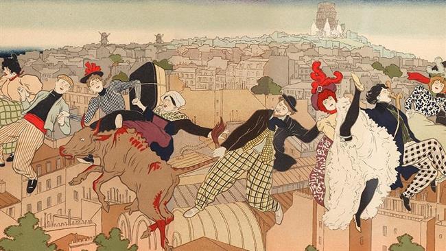 Pierre Marie Louis Vidal, cubierta de La Vie à Montmartre, 1897. Litografía. | EDUCAIXA ep pierre marie louis vidal cubiertala vie montmartre 1897 litografia