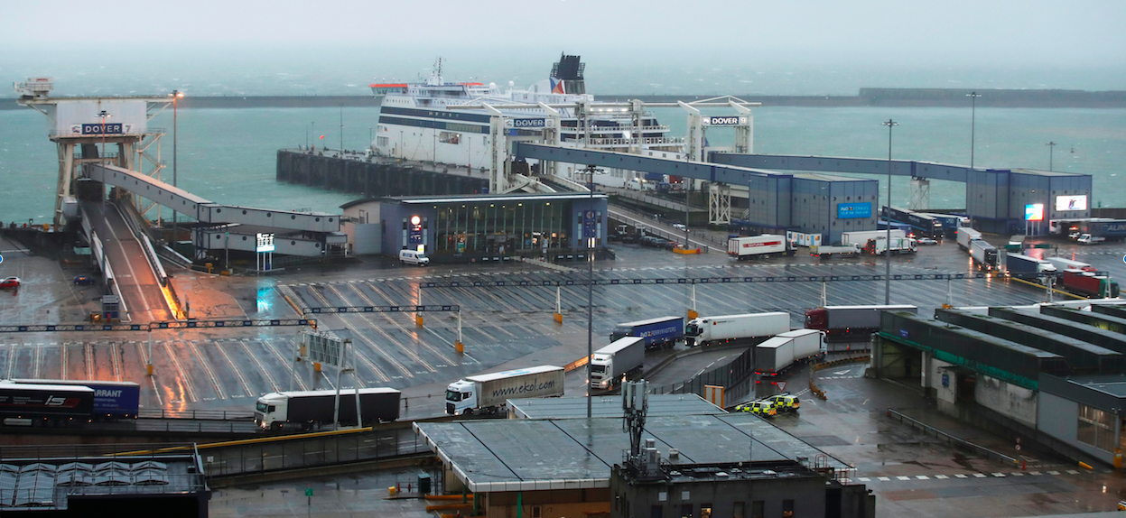 Trucks line up at the port of Dover trucks at dover