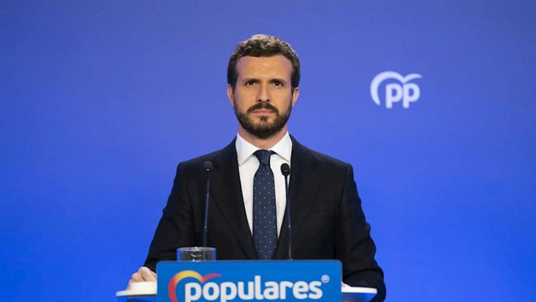 ep el presidente del pp pablo casado en una rueda de prensa en genova