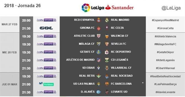 Horarios de la jornada 26 | LALIGA ep horariosla jornada 26