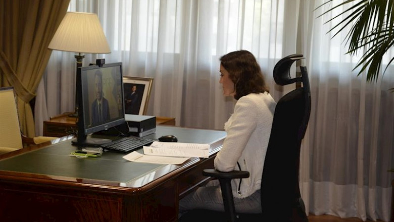 La ministra de Industria, Comercio y Turismo, Reyes Maroto, durante su participación de forma telemática en 'Invest in Cities'. | MINCOTUR ep la ministra de industria comercio y turismo reyes maroto durante su participacion de forma