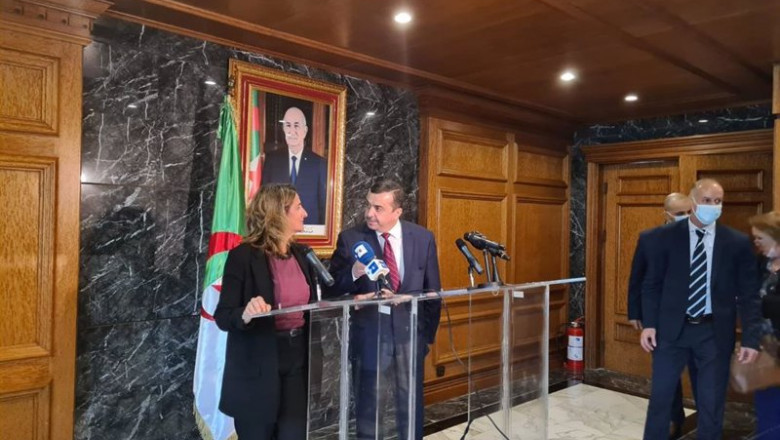 La vicepresidenta Teresa Ribera junto al ministro argelino de Energía, Mohamed Arkab | MINISTERIO DE TRANSICIÓN ECOLÓGICA ep la vicepresidenta teresa ribera junto al ministro argelino de energia mohamed arkab