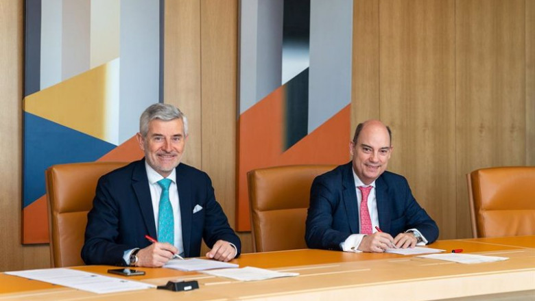 El director general de Banca Comercial de Santander España, Ángel Rivera, y el vicepresidente de Mapfre y consejero delegado de la compañía en Iberia, José Manuel Inchausti. | SANTANDER-MAPFRE - Archivo ep archivo el director general de banca comercial de santander espana angel rivera y el