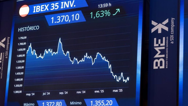 ep paneles del ibex en el palacio de la bolsa de madrid a 3 de abril de 2025 en madrid espana el ep paneles del ibex en el palacio de la bolsa de madrid a 3 de abril de 2025 en madrid espana el