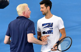 ep german atp cup captain boris becker l talks with serbian tennis player novak djokovic during a