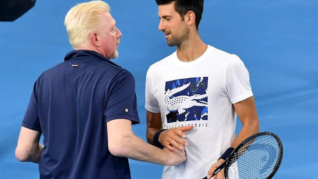 ep german atp cup captain boris becker l talks with serbian tennis player novak djokovic during a