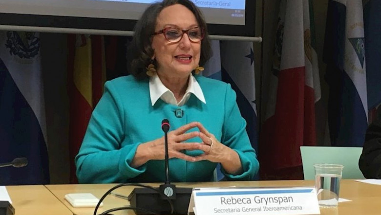 ep la secretaria general iberoamericana rebeca grynspan en la presentacion de un estudio en la sede ep la secretaria general iberoamericana rebeca grynspan en la presentacion de un estudio en la sede
