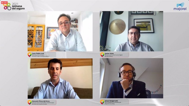 Participantes en el debate ‘El impacto del open banking en la cadena de valor de las compañías aseguradoras’ celebrado dentro de la Semana del Seguro 2021 organizada por INESE. | MAJOREL ep participantes en el debate el impacto del open banking en la cadena de valor de las companias