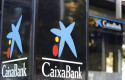 ep distintivo y logo de las oficinas de caixabank en madrid espana