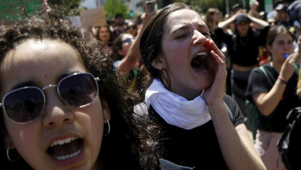ep 22 october 2019 chile santiago demonstrators shout slogans during a protest the demonstrations
