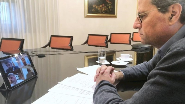 El presidente de la Generalitat, Quim Torra en la reunión por videoconferencia con los grupos parlamentarios por el coronavirus | GOVERN ep el presidente de la generalitat quim torra en la reunion por videoconferencia con los grupos