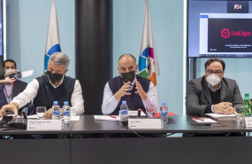 ep el presidente de laliga javier tebas en la asamblea general de dicho organismo en la que se