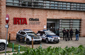ep agentes de la guardia civil y los mossos desquadra en el laboratorio del irta