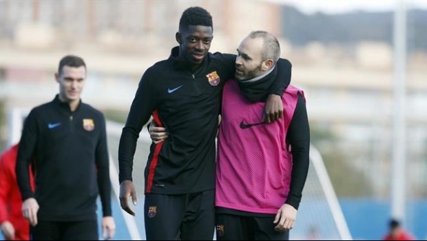 ep dembele e iniesta entrenandobarcelona