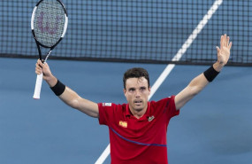 ep roberto bautista agut of spain celebrates after his win over dusan lajovic of serbia during the