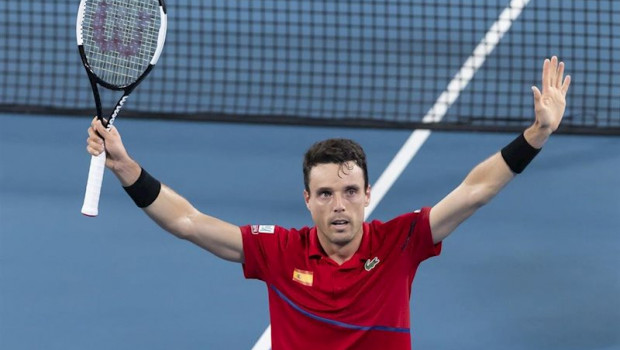ep roberto bautista agut of spain celebrates after his win over dusan lajovic of serbia during the
