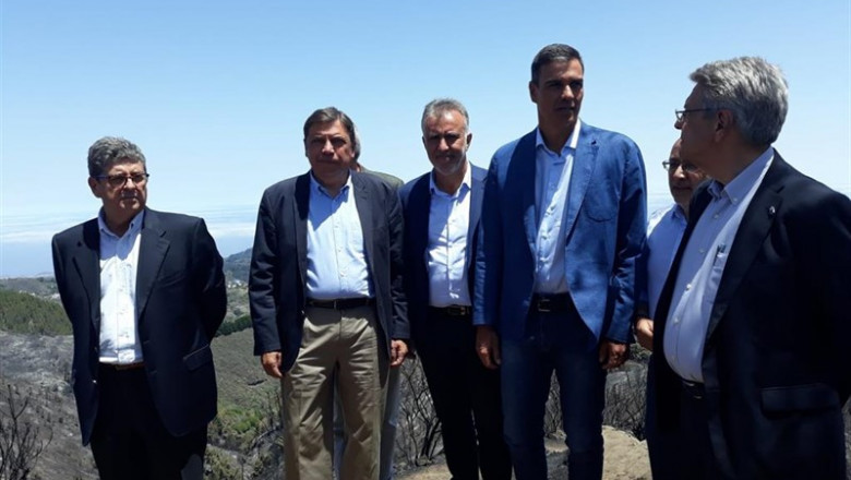 El presidente del Gobierno en funciones, Pedro Sánchez (4i), el ministro de Agricultura en funciones, Luis Planas (2i) y el presidente de Canarias, Ángel Victor Torres, durante la visita a la zona del incendio de Gran Canaria | Europa Press - Europa Press ep presidentegobiernofunciones pedro sanchez 4i ministroagriculturafunciones luis planas 2i ypresidentecanarias angel victor torres durantevisitala zonaincendiogran canaria